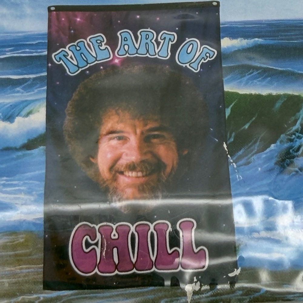 Calhoun Bob Ross Banner 30x50 Blue The Art of Chill Wall Hanging NEW